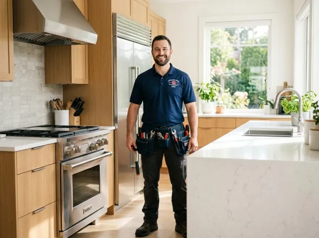 Appliance Repair Hero technician in a Altamahaw, NC kitchen after an appliance repair